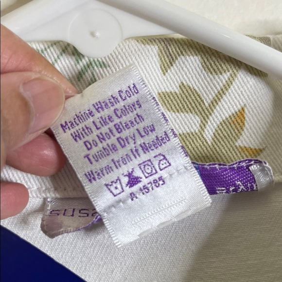 Susan Graver Women's Floral Cotton Jean Jacket size XL White Cottagecore Boho - Picture 5 of 9